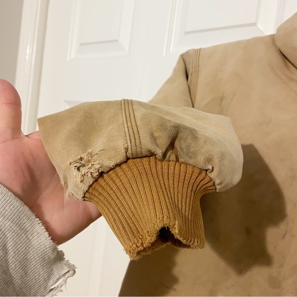 Vintage Carhartt Kids Large Distressed Lined Full Zip Hooded Jacket Brown Faded - Picture 6 of 12